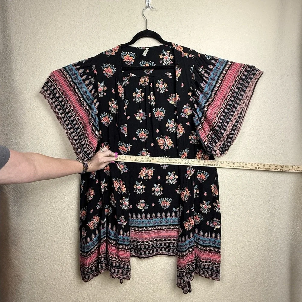 Francesca's Dark Floral Kimono Open Cardigan Wrap Cover Up Duster OS Festival